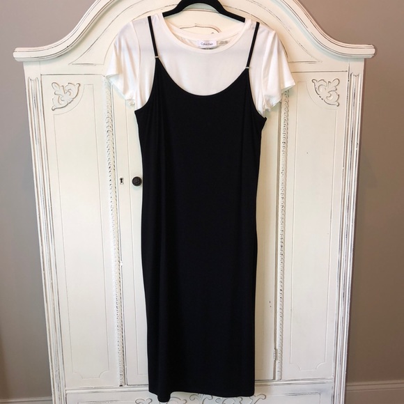 Calvin Klein Dresses & Skirts - 🌺NEW🌺Calvin Klein Black Midi Dress w/ Cream Tee